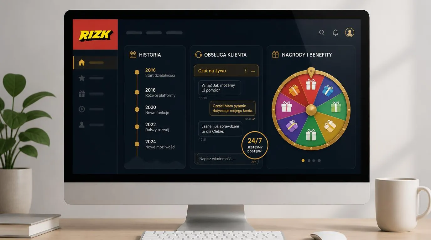 Panel kasyna online z czatem 24/7, osią czasu od 2016 roku i kołem nagród